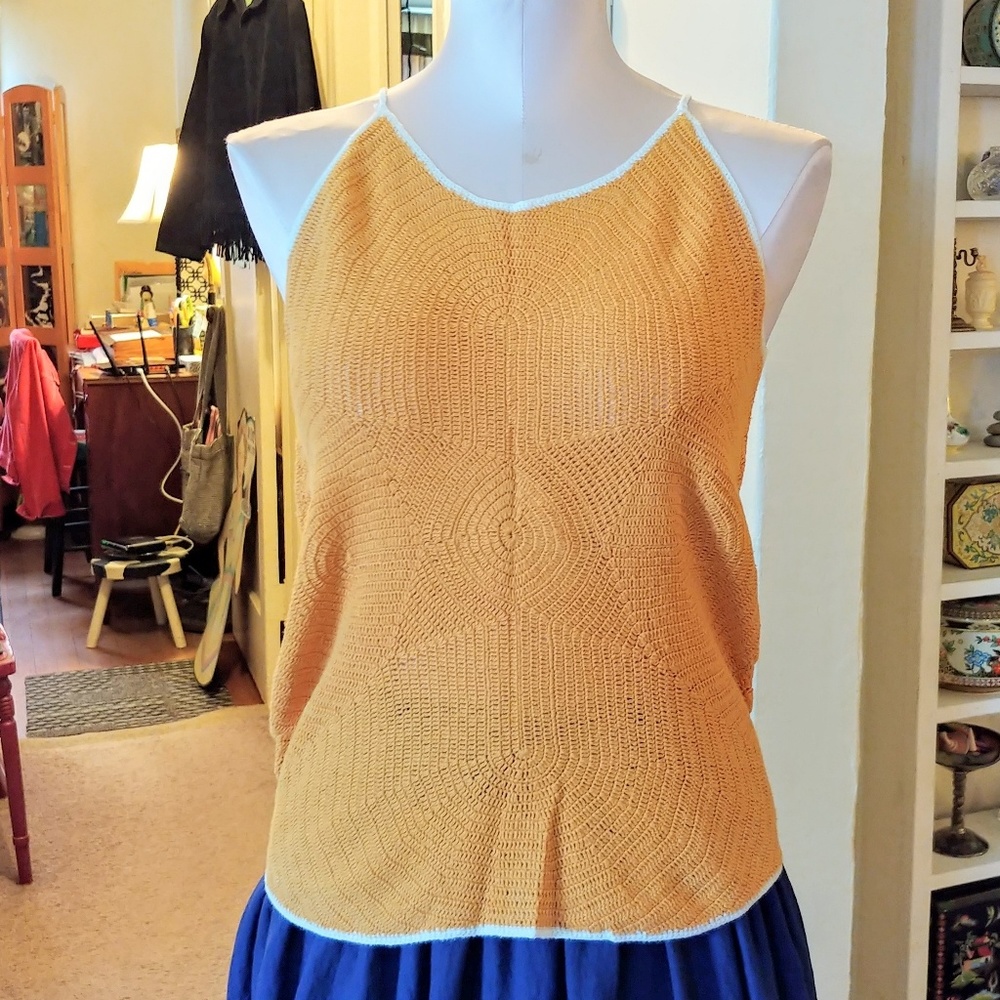 Bright Yellow Crochet Top by Max Studio Spaghetti Strap Summer Top